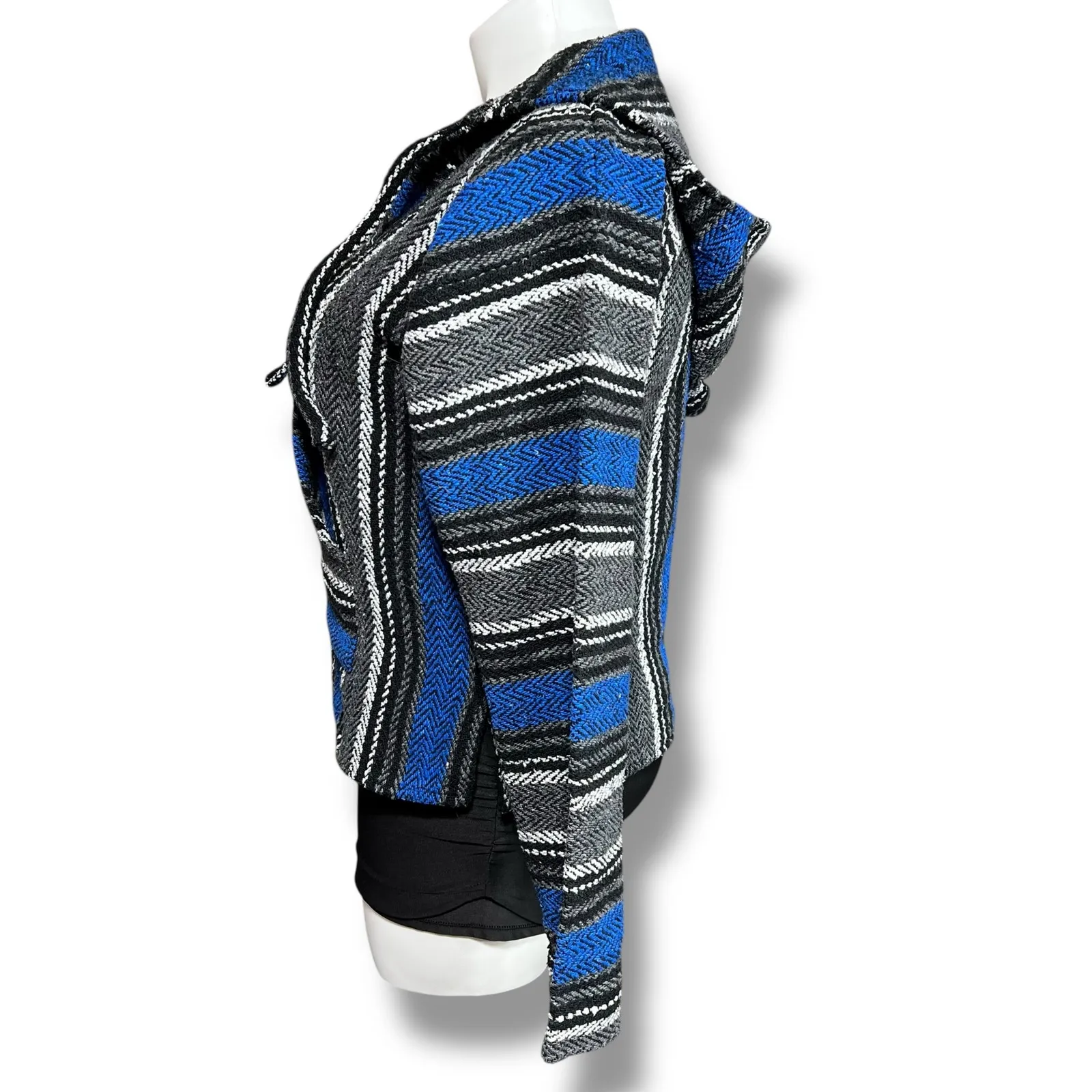 Vintage Artisanias Mickey Unisex Baja Hoodie Hooded Sweatshirt Woven Blue Black Size L - Image 4