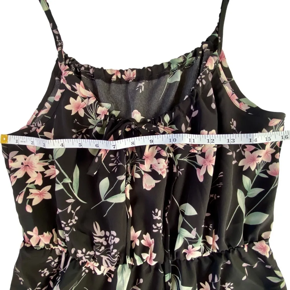 Women’s black floral dress spaghetti straps L tie front fl… - Image 6