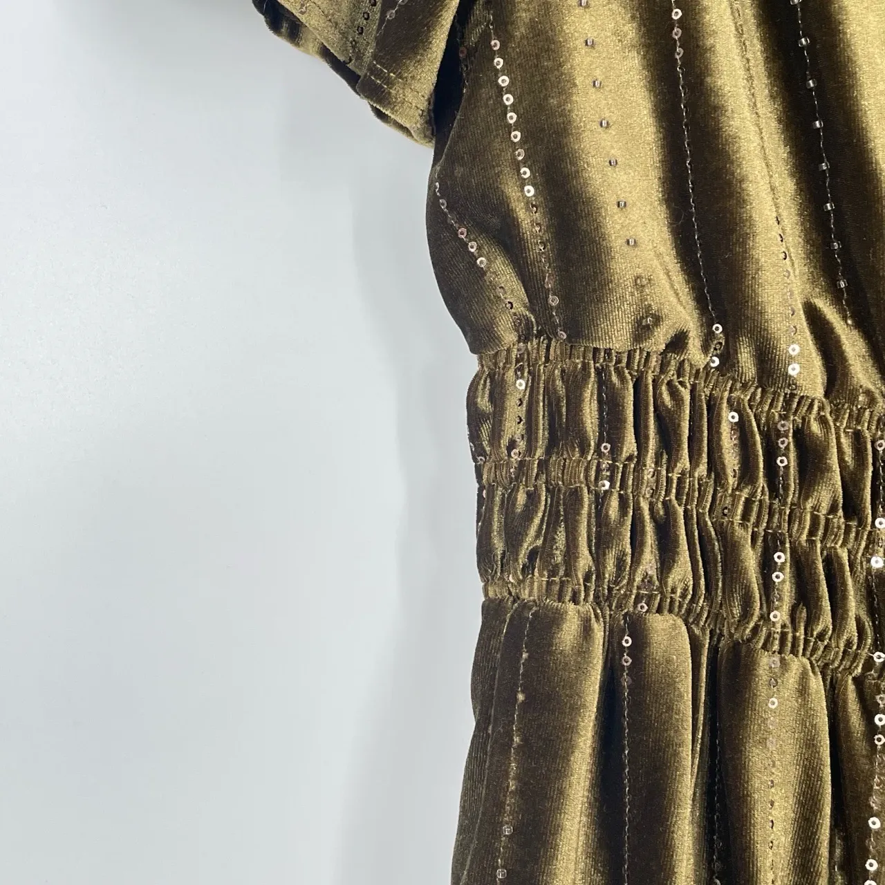 TAYLOR Women's Olive Green Velvet Sequin Tiered‎ Shirred Maxi Dress Size XS - Image 6