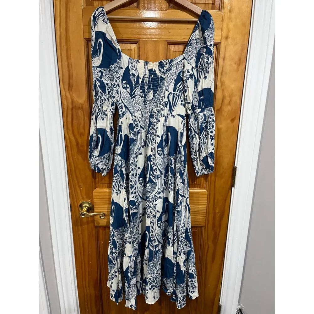 Womens Reformation Blue and White Mica Garden Party Midi Dress in Avian Size 2 - Image 6