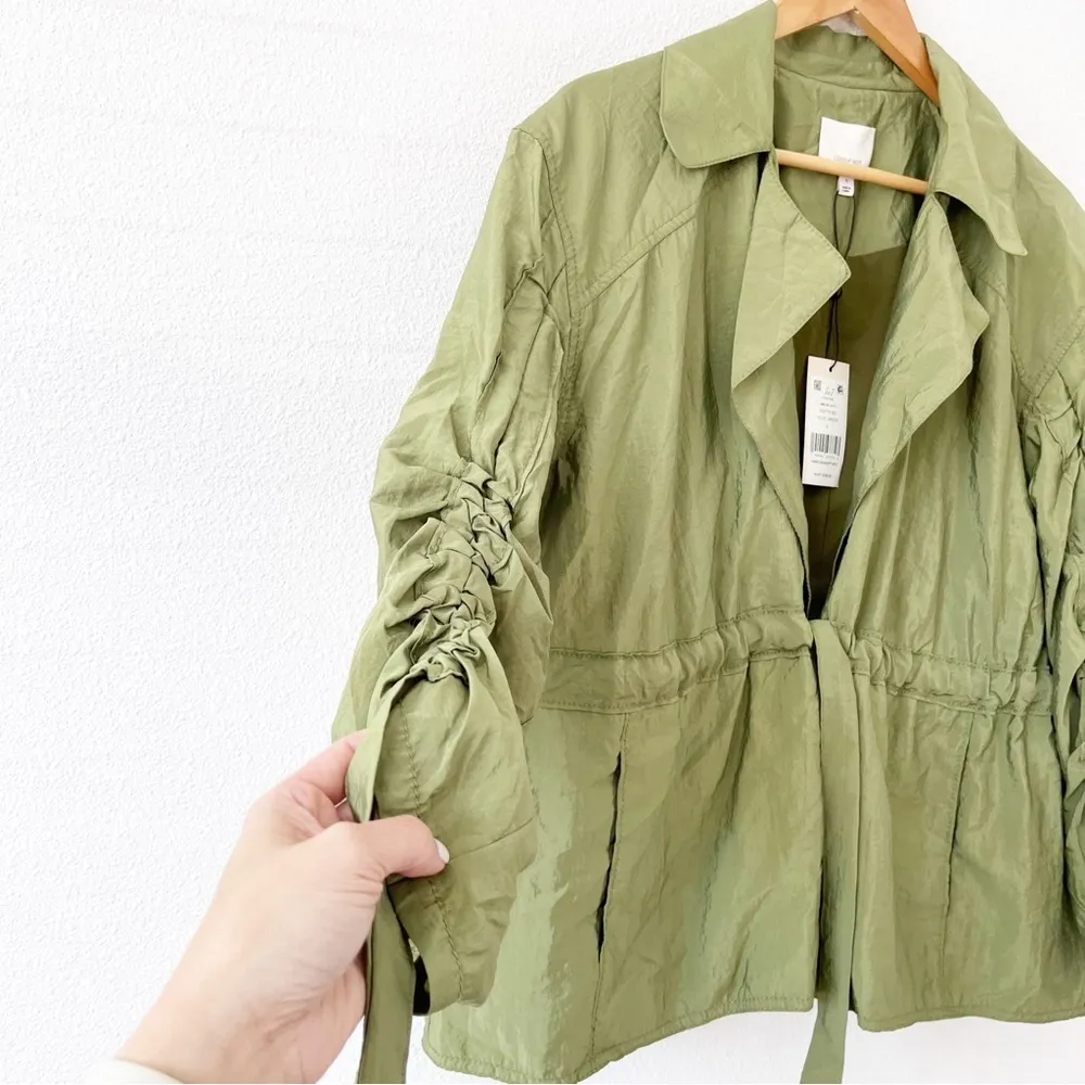 CINQ À SEPT Emeline Ruched Sleeve Jacket in Olive Green - Image 4