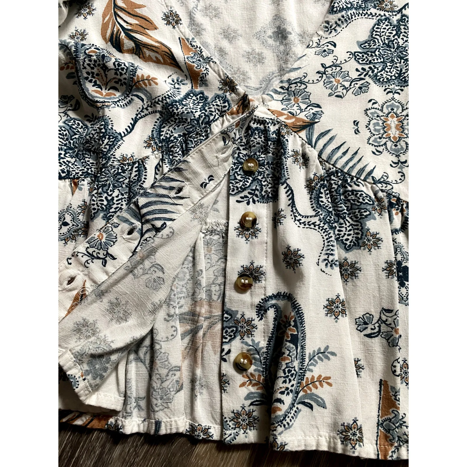 Babydoll Flare Sleeve Crop Floral Paisley Small Blouse Boho‎ Festival Cottage White - Image 4