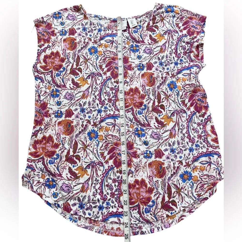 Floral Print Linen Cap Sleeve Blouse - Image 3