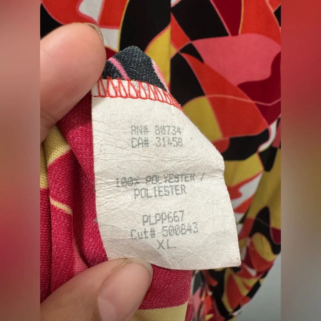 Y2K 90s BCBG Paris Kaleidoscope Side Knot Dress XL Red - Image 5