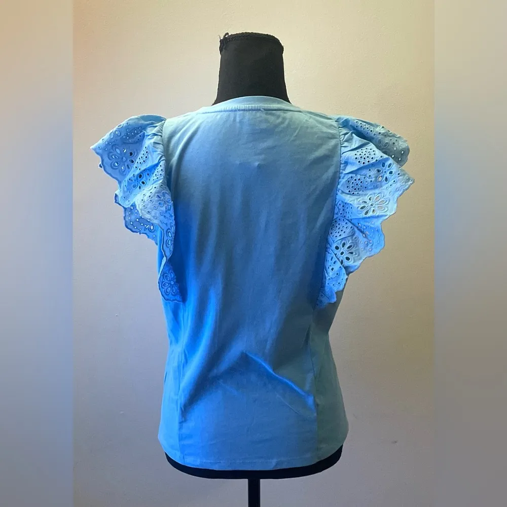 J.Crew- Baby blue Ruffled Sleeveless Blouse Size M - Image 4