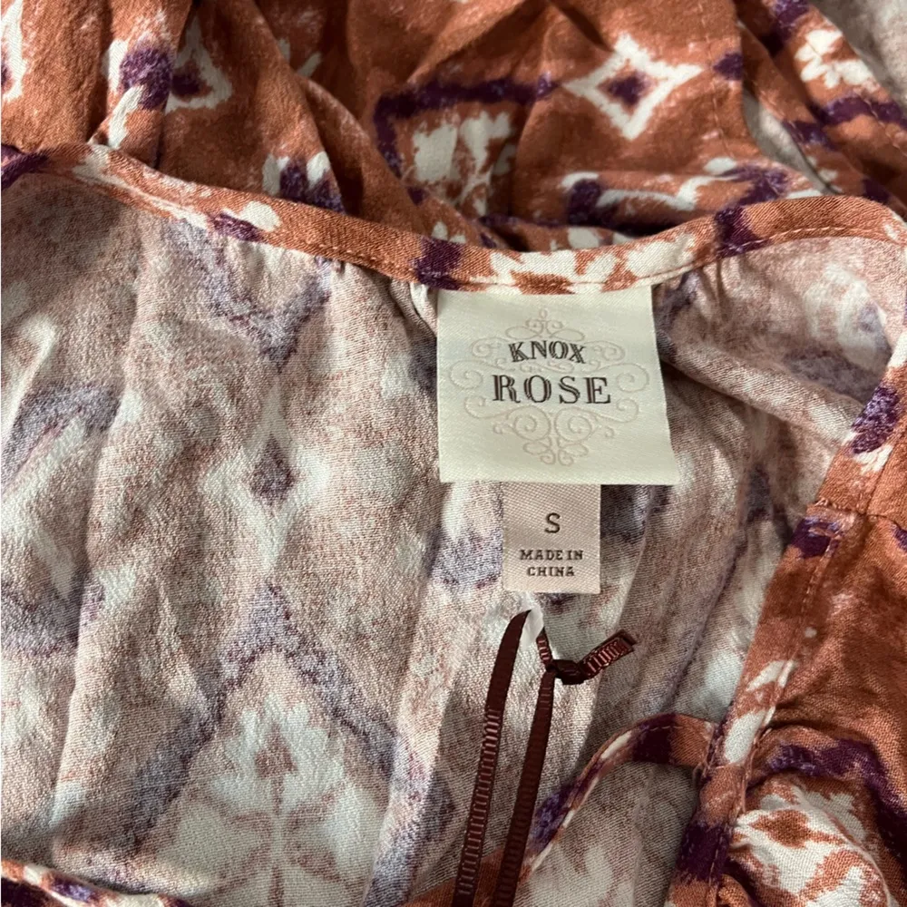 Knox Rose Cognac Puff Short Sleeve Tiered A-Line Midi Dress Size S New! - Image 10