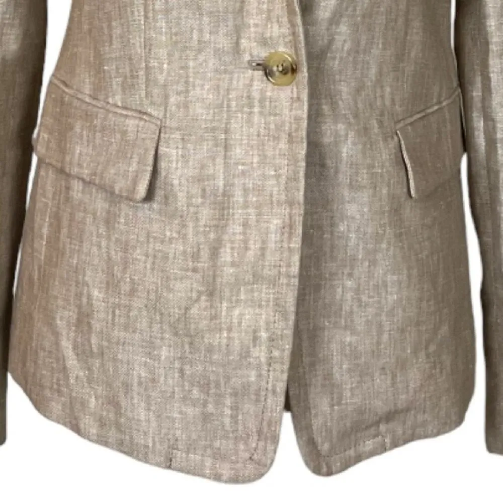 J.Crew Women’s Blazer Linen Schoolboy One Button Slim Lapel Natural Tan Size 6 - Image 9