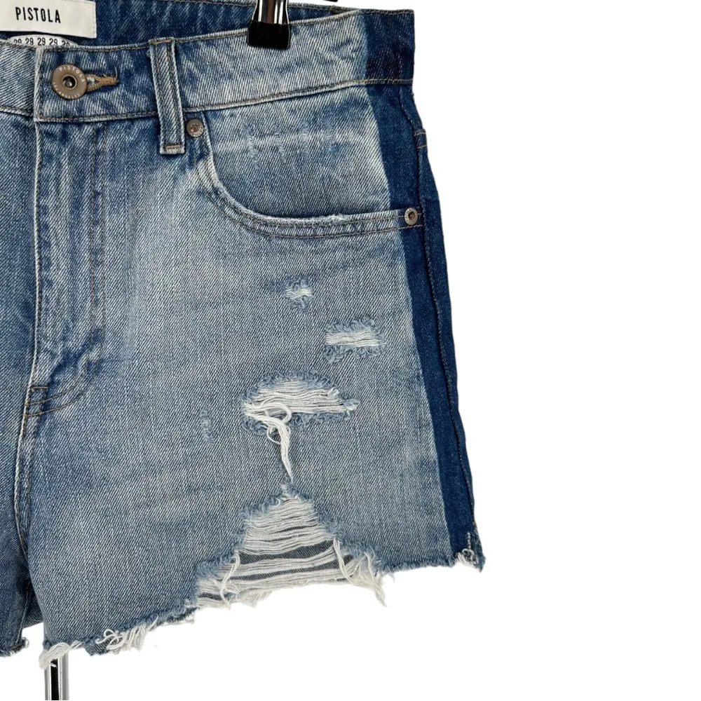Pistola Distressed Raw Hem Cutoff Shorts with Contrast Navy Side Stripe size 29 - Image 3