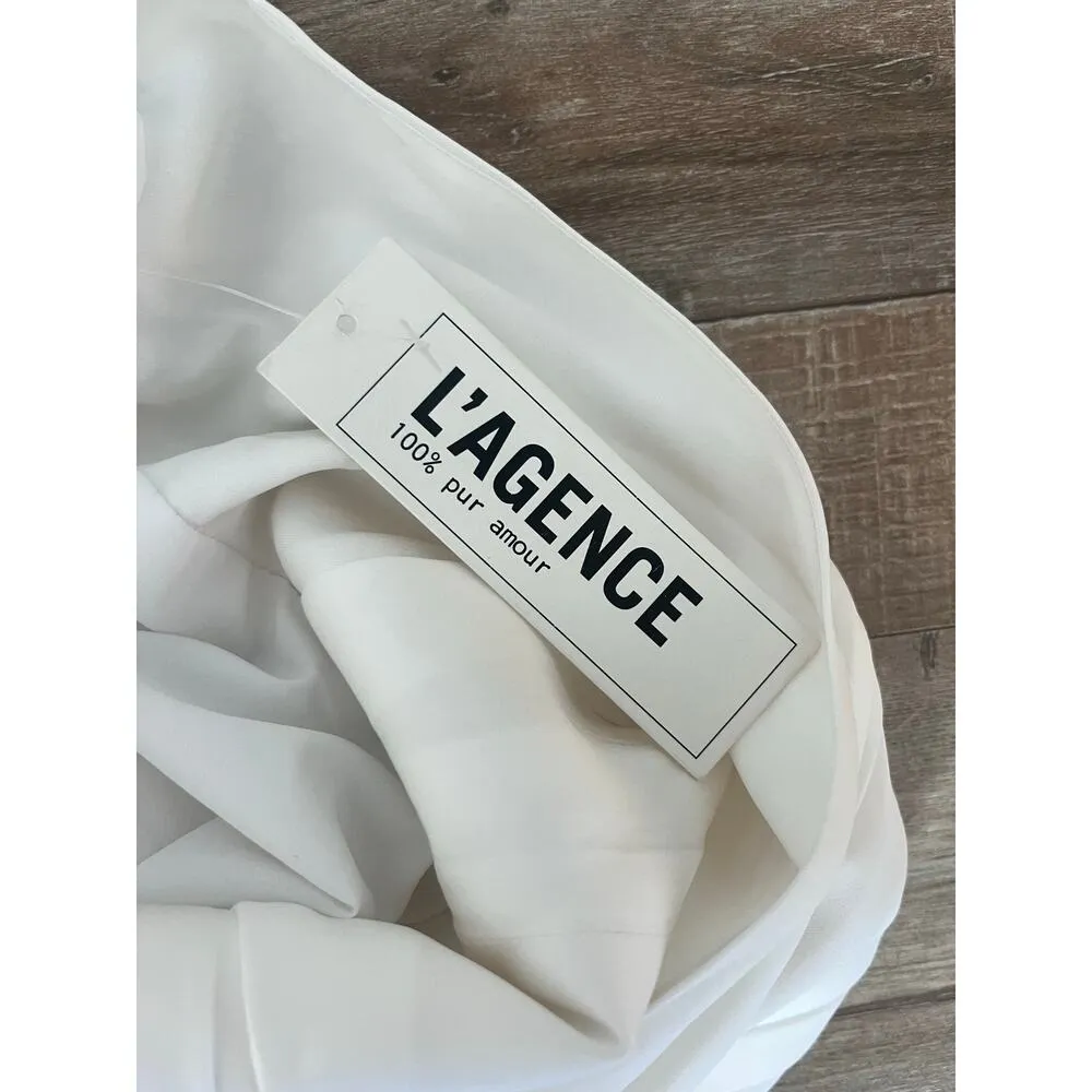 NWT L’AGENCE white pleated key hole dress with cummerbund wrap waist size 0 - Image 6