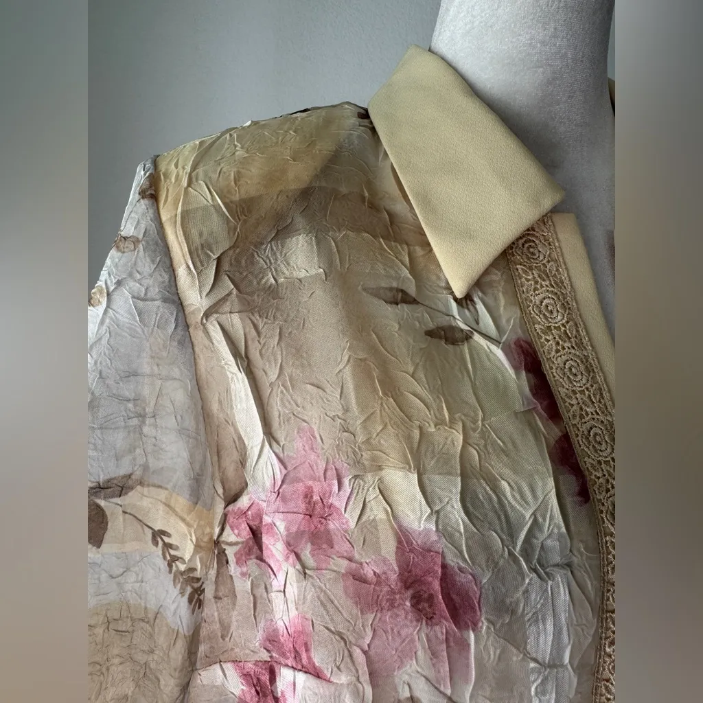 NWT Vintage ‘90s R&M Richards Cream Floral Print 3/4 Sleeve Lightweight Jacket - Image 7