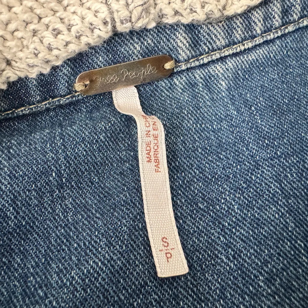 Free People Distressed Denim Gray Hooded Jacket - Image 3