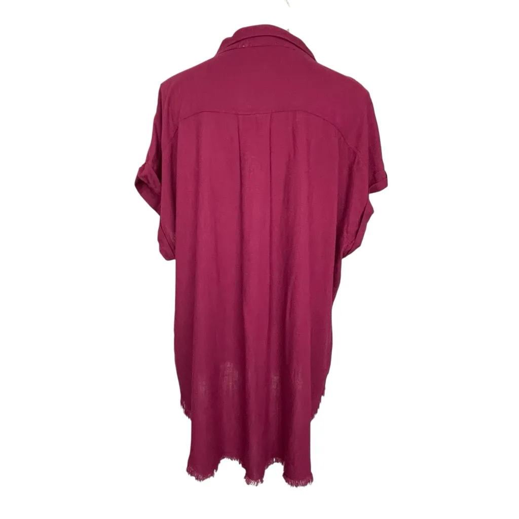 Umgee Linen Blend Fringe Fray Trim Button Down Shirt Women’s Size XL - Image 6