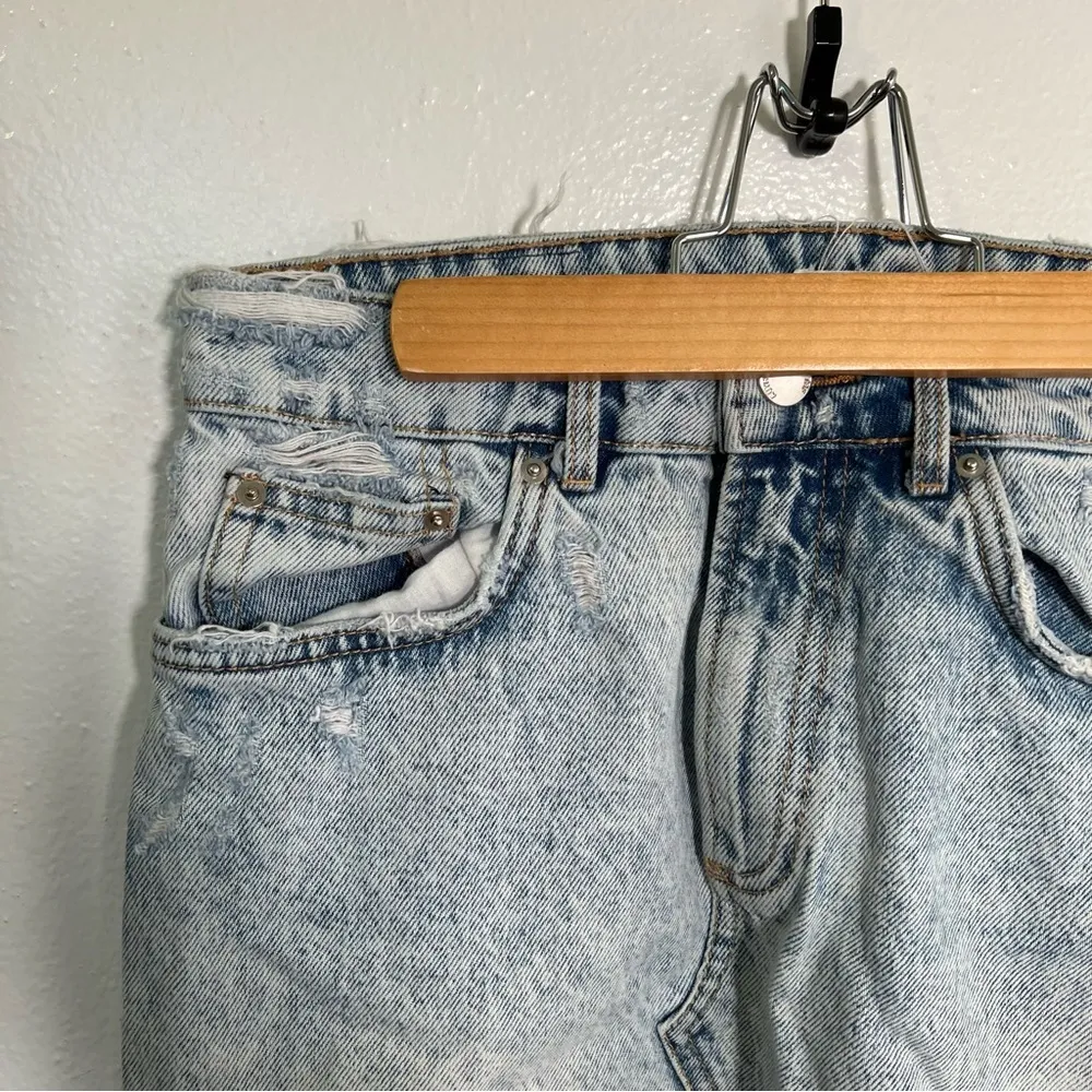 Zara Trafaluc Cut Off Denim Mini Skirt Acid Wash - Image 3