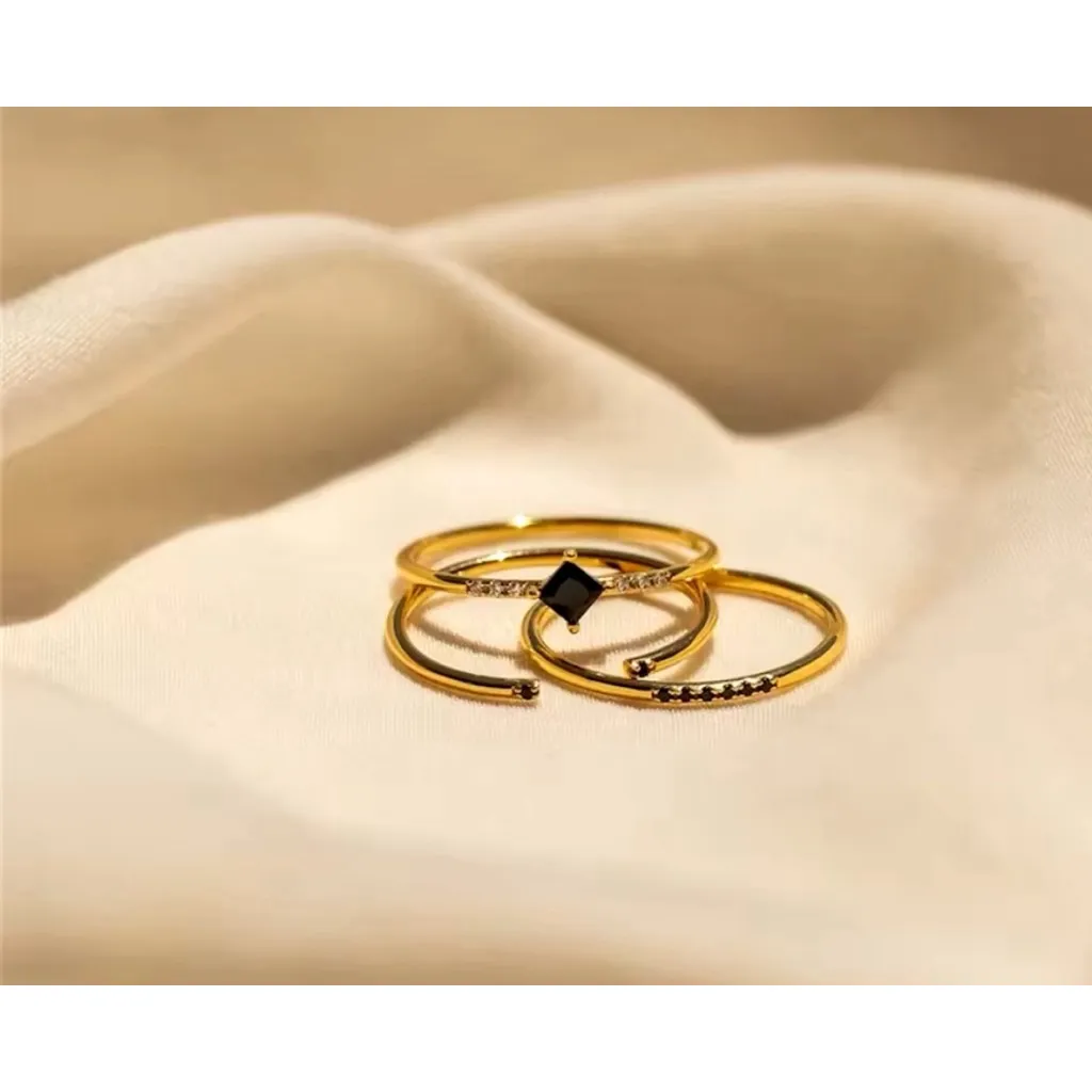 NEW Dainty 14k‎ Gold Plated Silvet Black Melee Ring Size 5.5 - Image 10
