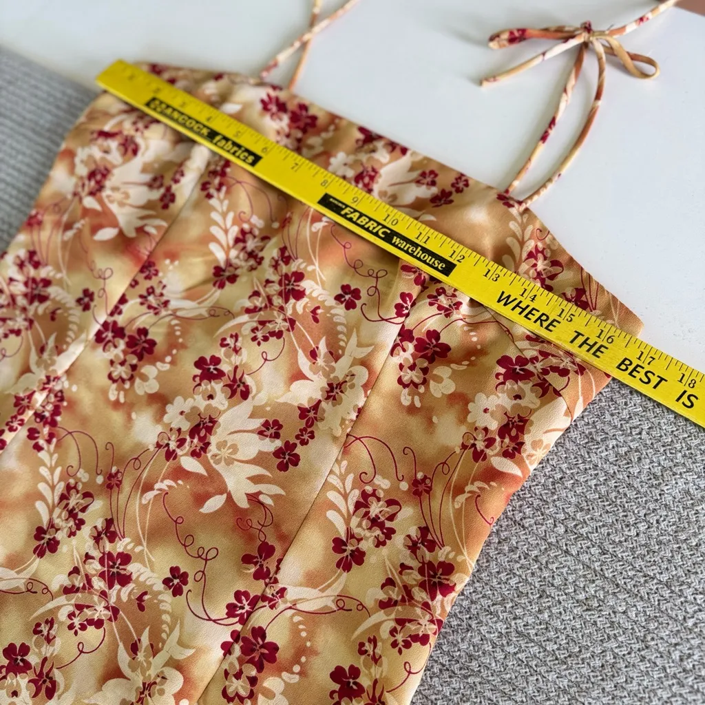 Vintage 90s Joule Orange Red Tie Strap Ruffle Bottom Slip Dress Size Large - Image 8