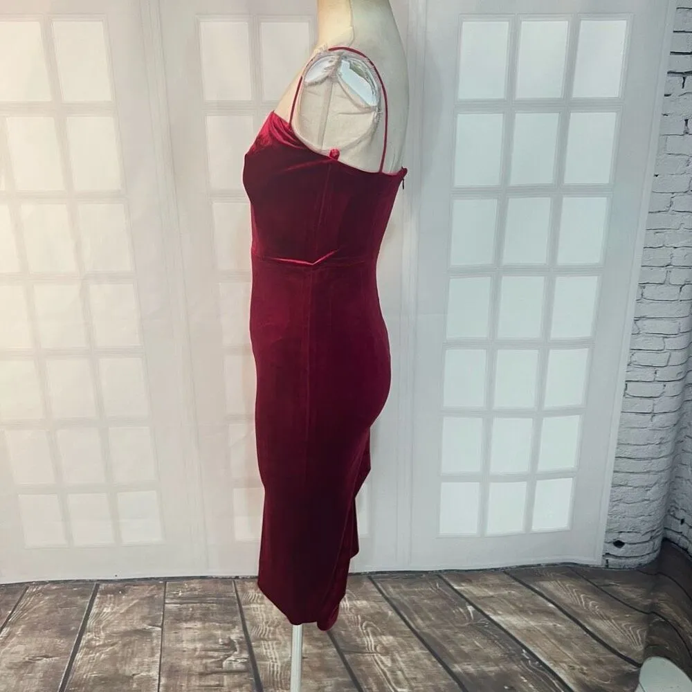 Abyss by Abby Maroon Velvet Sleeveless Bodycon Midi Dress Size XS - Image 6