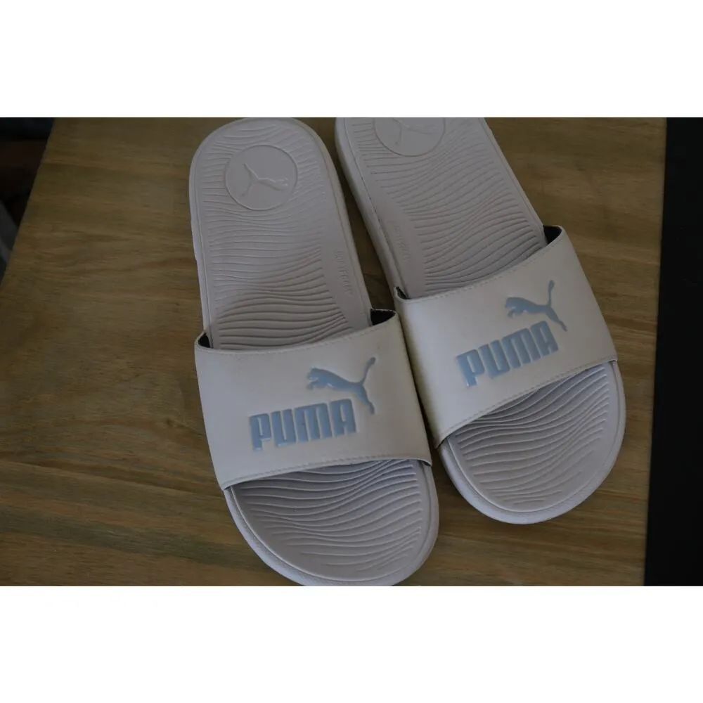 NWOT PUMA Logo Slides Cream and Blue Sandal slide Womens 10 EU 42 - Image 2