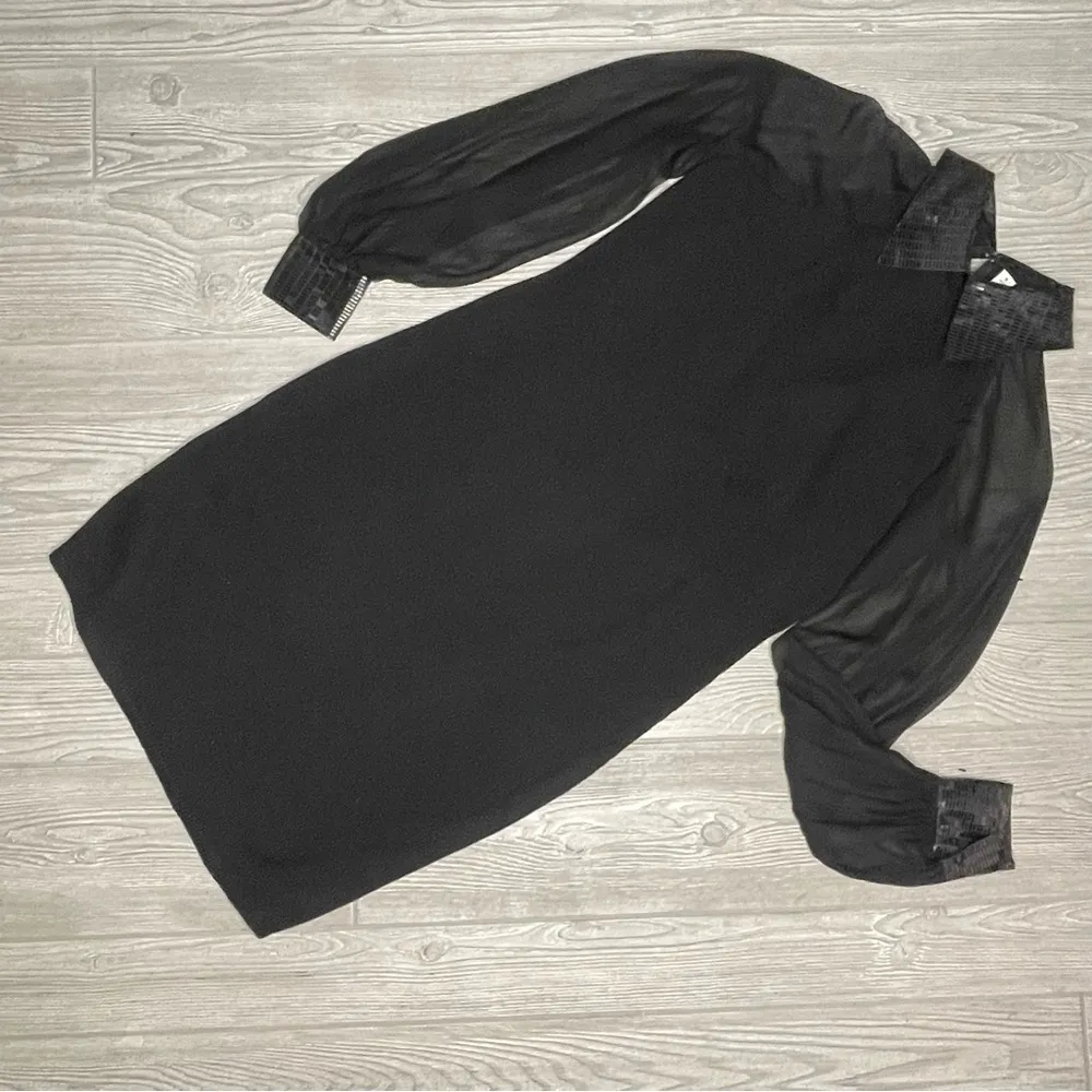 Vintage St. John designer black knit dress sheer long sleeve and sequin detail 8 - Image 5