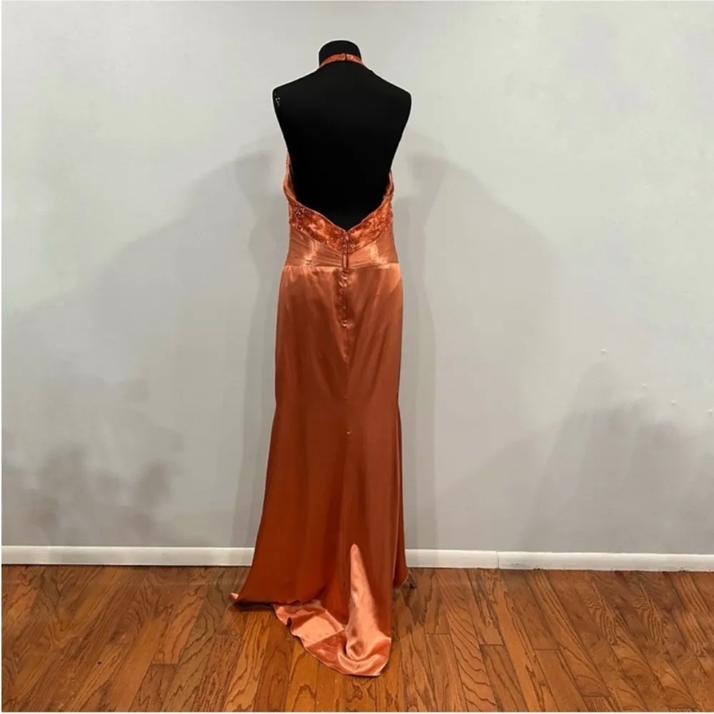 Ciré A Division of Landa Flame Orange Plunge Neck Halter Gown 16 Y2K - Image 6