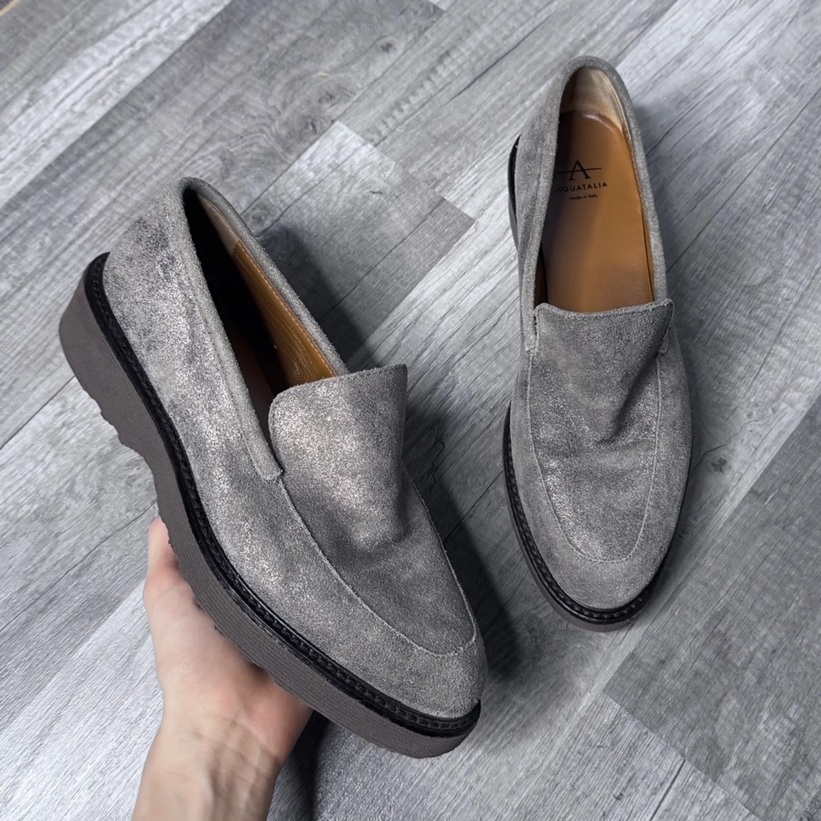 AQUATALIA Kelsey Loafers Women's 7 1/2 Metallic Quiet Luxury Platform Fall - Image 2