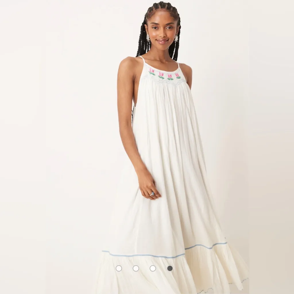 Free People tip toe tulip embroidered midaxi dress in ivory - Image 3