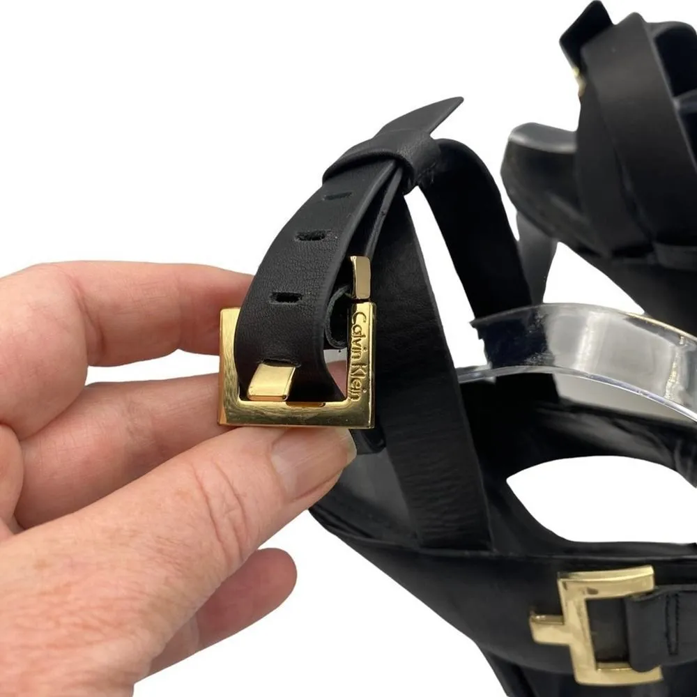 Calvin Klein  Black Leather Vanessa Ankle Strap Sandals Size Size 8.5 - Image 2