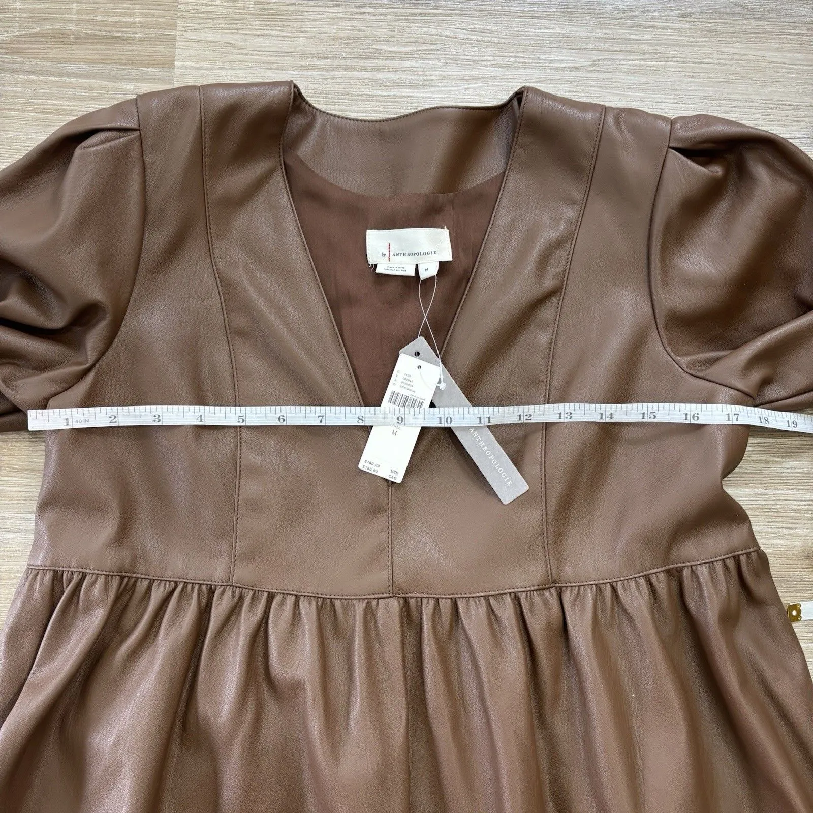 Anthropologie Babydoll Dress Womens Size Medium Brown Faux Leather Mini NWT - Image 9
