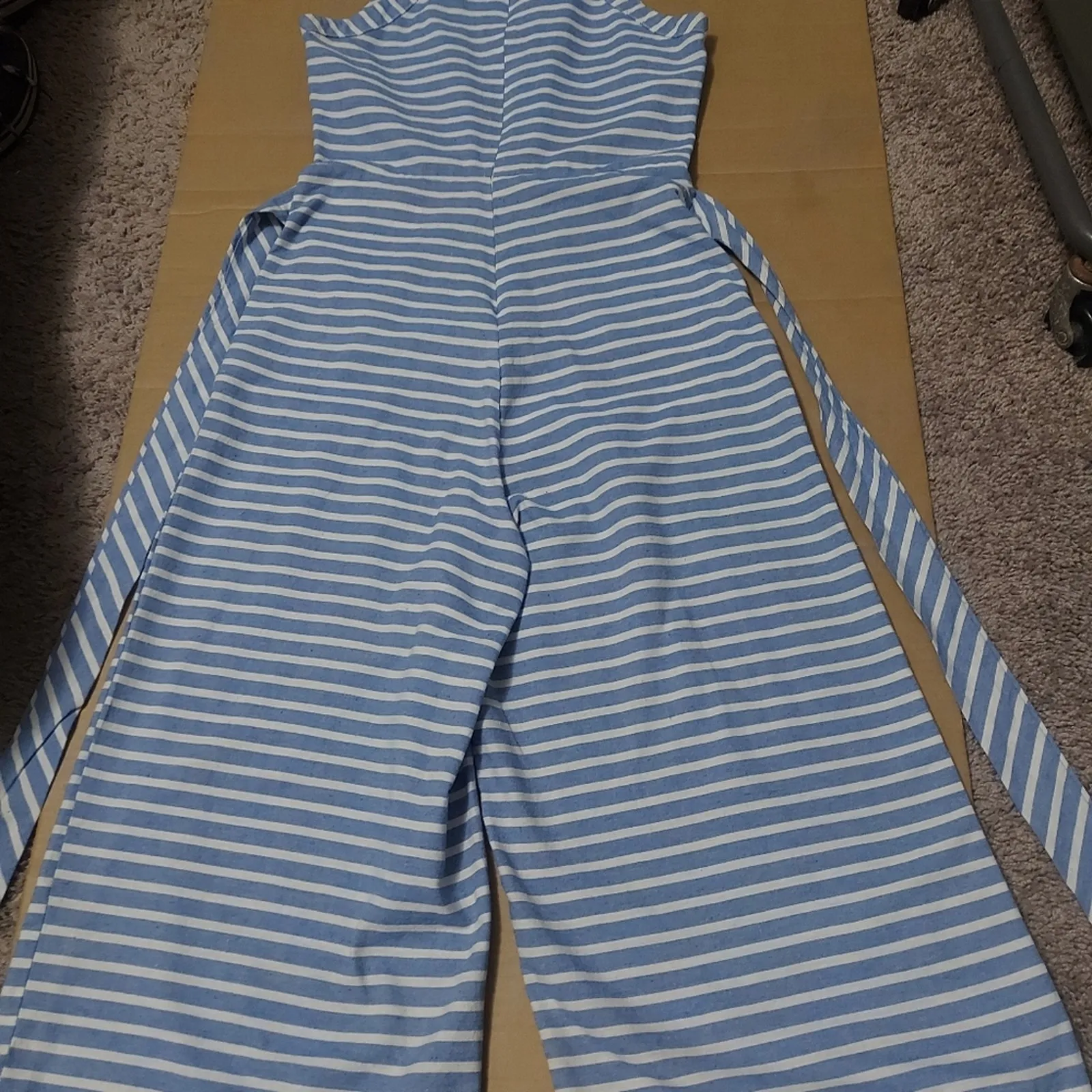 CBX Nautical Striped Bow Tie Wide Leg Jumpsuit S Preppy Classsic Costal Grandma Blue - Image 8
