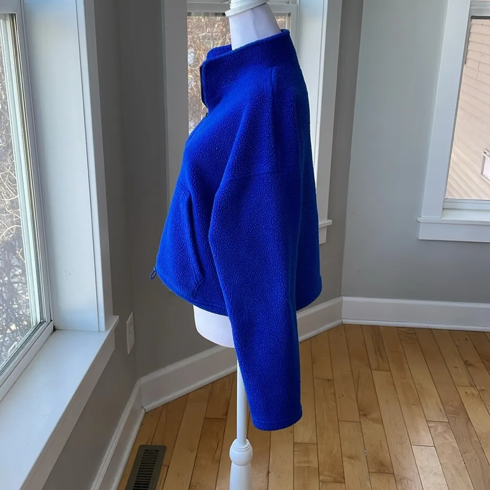 American Eagle Cobalt Blue Quarter Zip Cropped Sherpa Fleece Sweatshirt Sz XS - Image 2