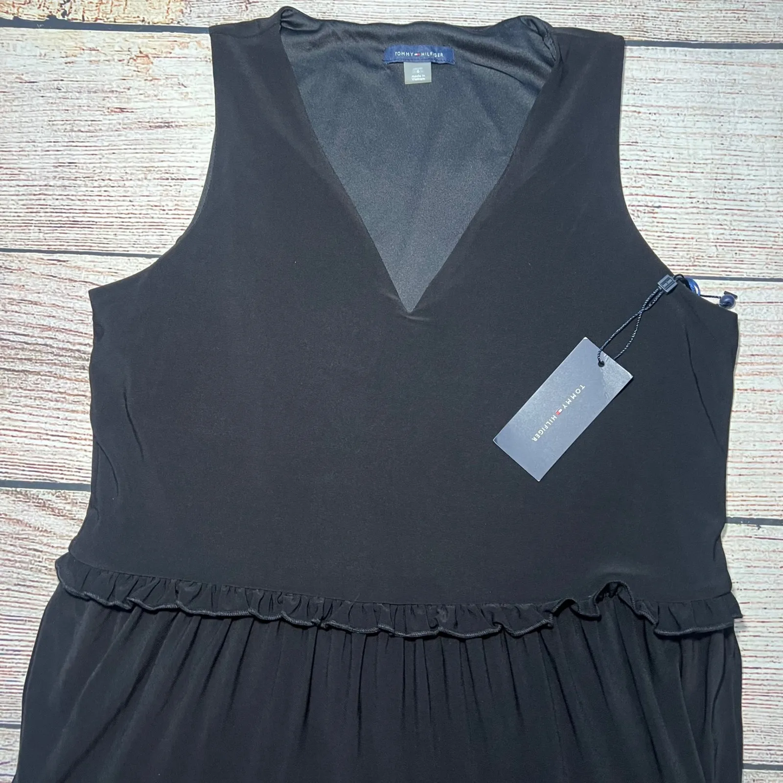 NEW Tommy Hilfiger Black Sleeveless Tiered Ruffle Dress Women's Size 6‎ Elegant - Image 2