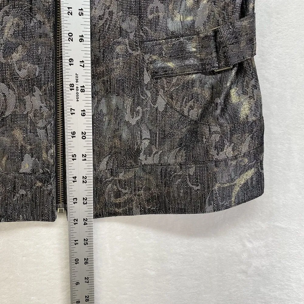 Chico's Jacket Womens 0(Small) Gray MultiColor Metallic Brocade Zip Front Blazer - Image 3