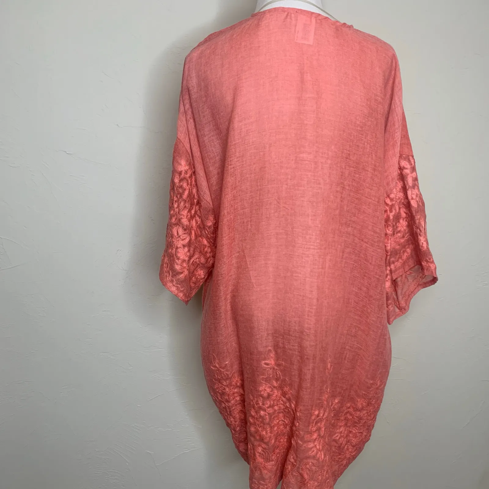 NWT Coral Coverup Boho Kimono Jacket Embroidered Sz S M Orange Size M - Image 2