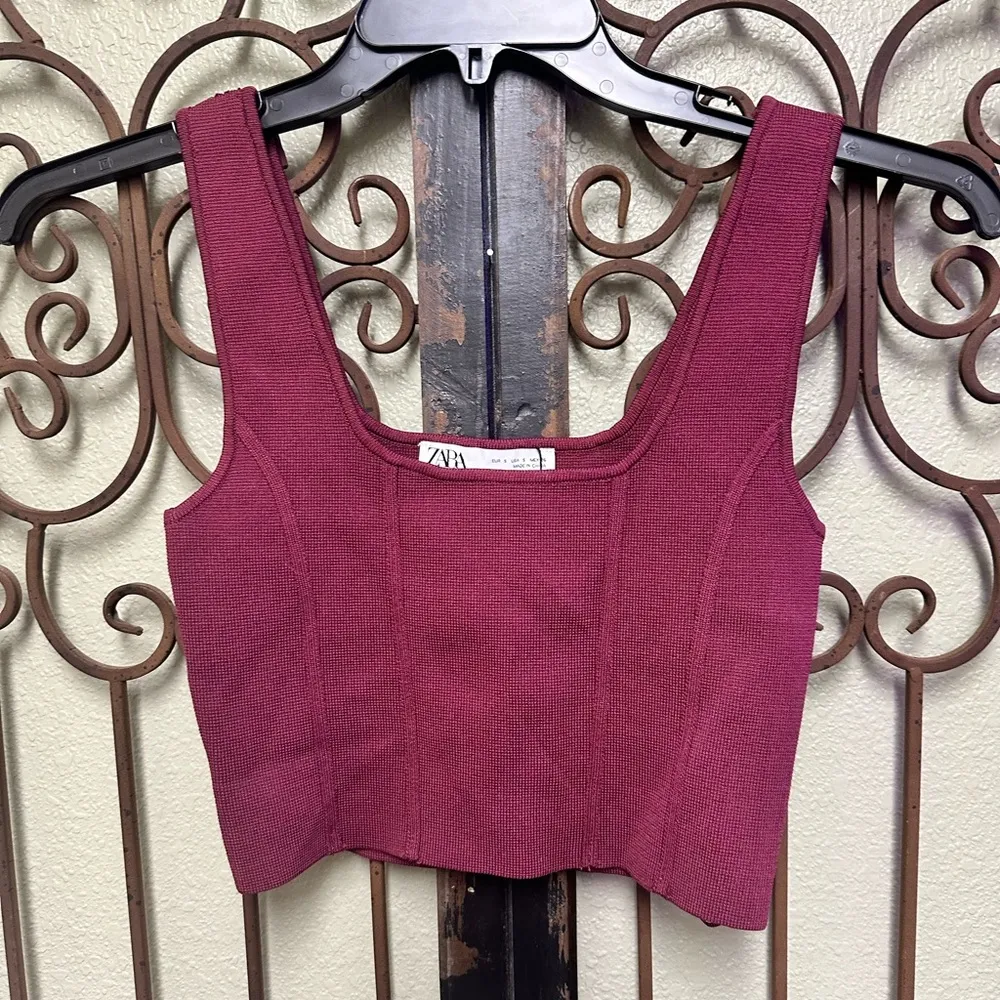 Zara burgandy corset crop top - Image 2