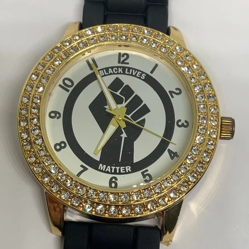 Black Lives Matter Leader BLM Fist Black watch 43mm Gold tone case running - Image 2