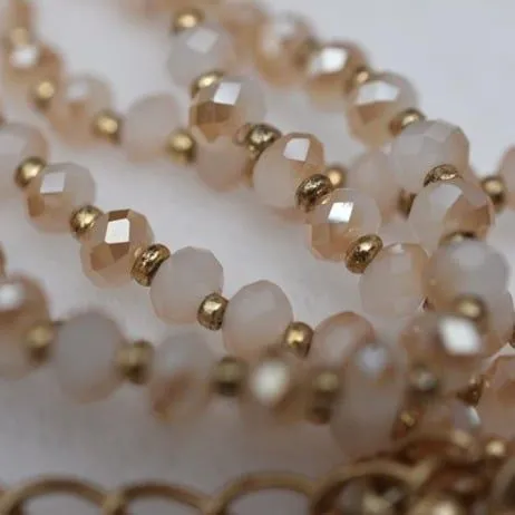 Vintage Opaque Pink/White Glass Beads Gold Tone Spacers Single Strand Necklace - Image 4