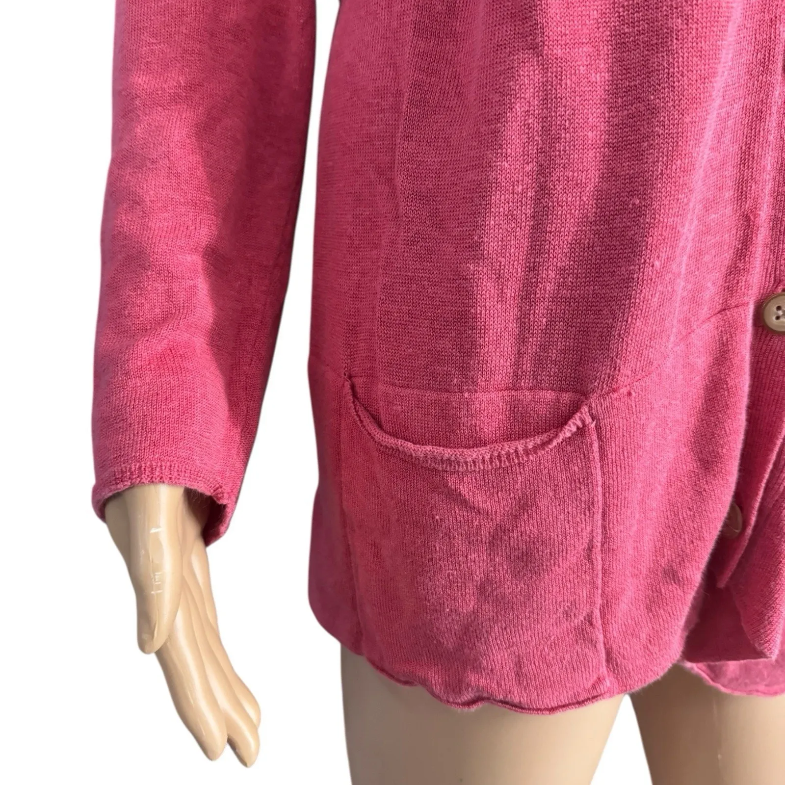 J. Jill Linen Blend V Neck Relaxed Fit Button Front Cardigan Sweater Size Medium Pink - Image 6