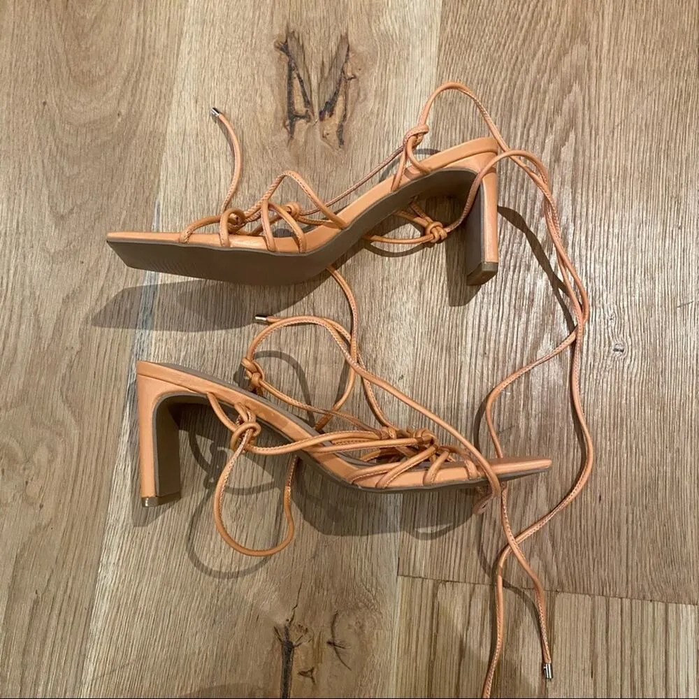 Chinese Laundry Yita Heels Tie Strap Sandals in Smooth Orange - NWOT - Image 2