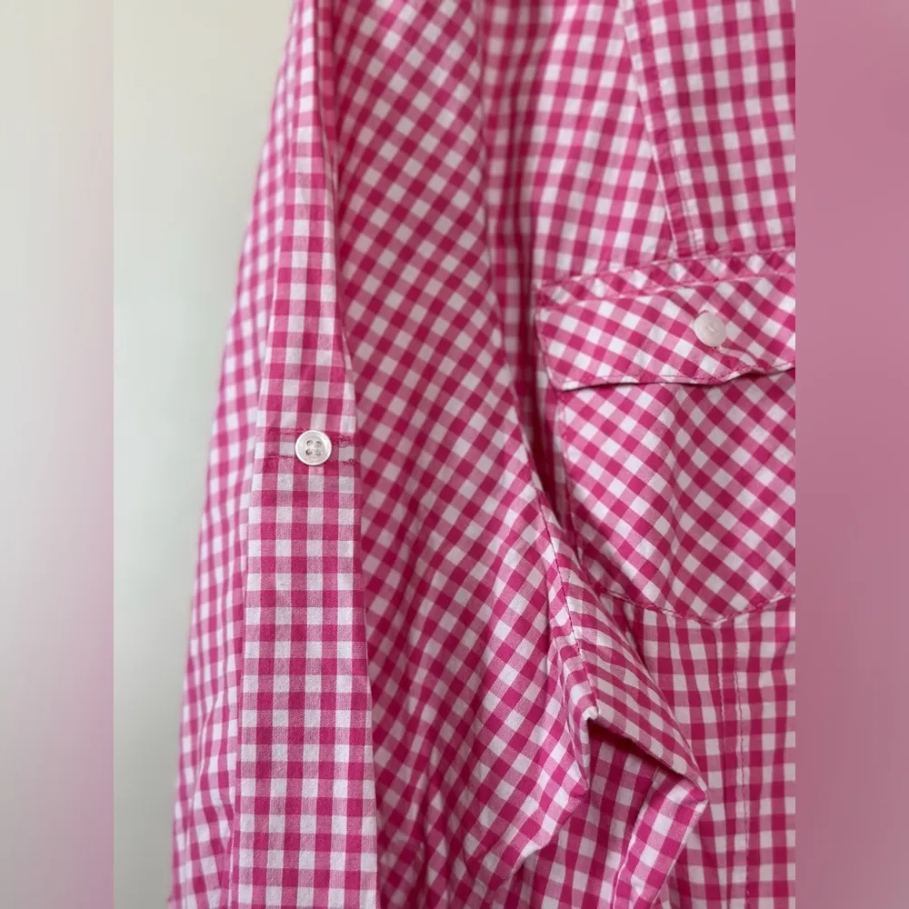 Barbie Pink Gingham Plus Size 3X Cotton Roll Tab Sleeves Preppy Classic Western - Image 4