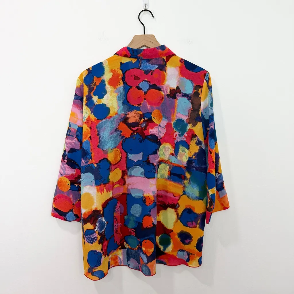 Ali Miles Bright Artsy Dot Print Button Front Tunic Top Blouse Size Large Blue - Image 2