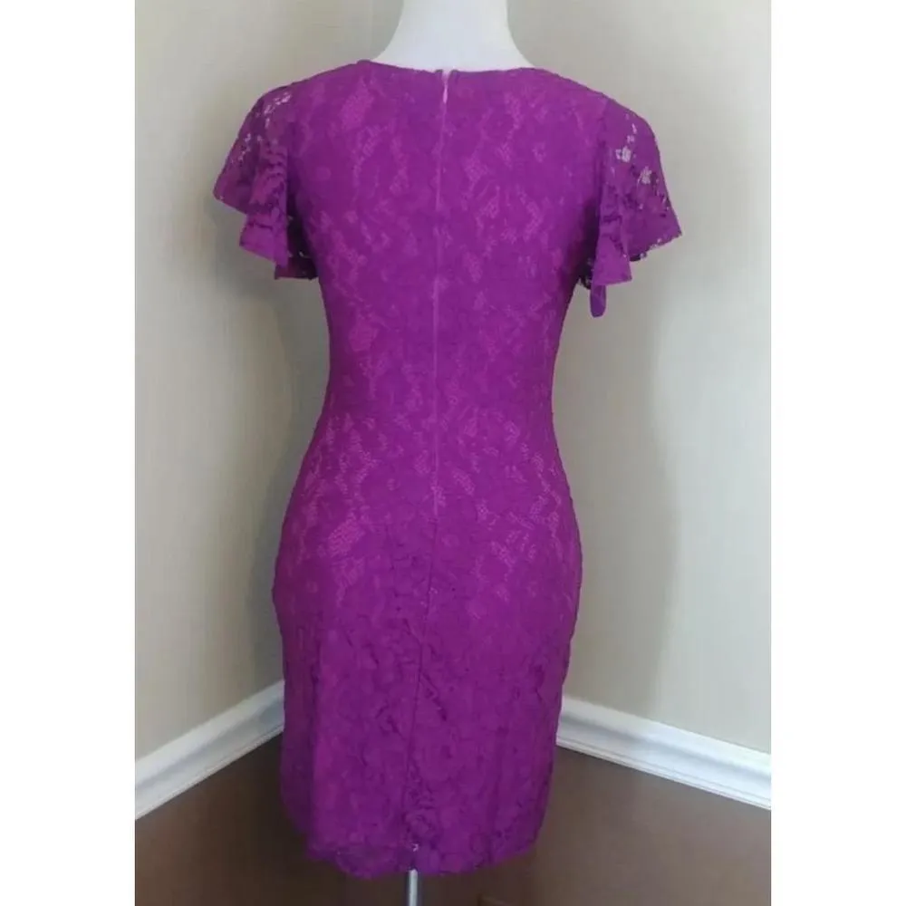 Purple Violet Lace Dress with Flutter Sleeves by Mystic from Modcloth Small - Image 3