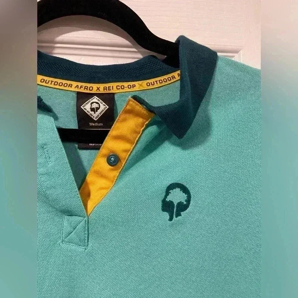REI x Outdoor Afro Women’s Cropped Short Sleeve Teal Organic Cotton Polo Size M Green Size M - Image 3