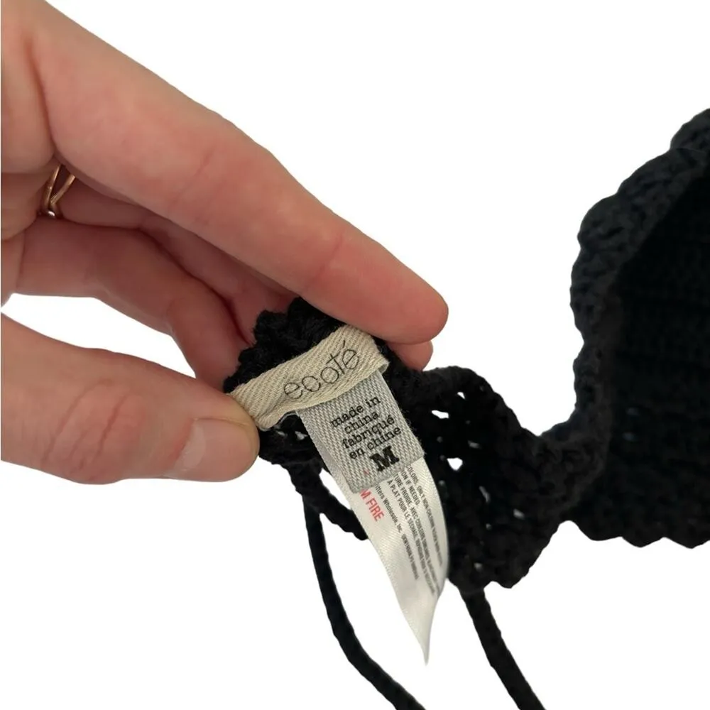 Black Crochet Whimsigoth Hippie Festival Knit Halter Neck Crop Bra Top - Size M - Image 3