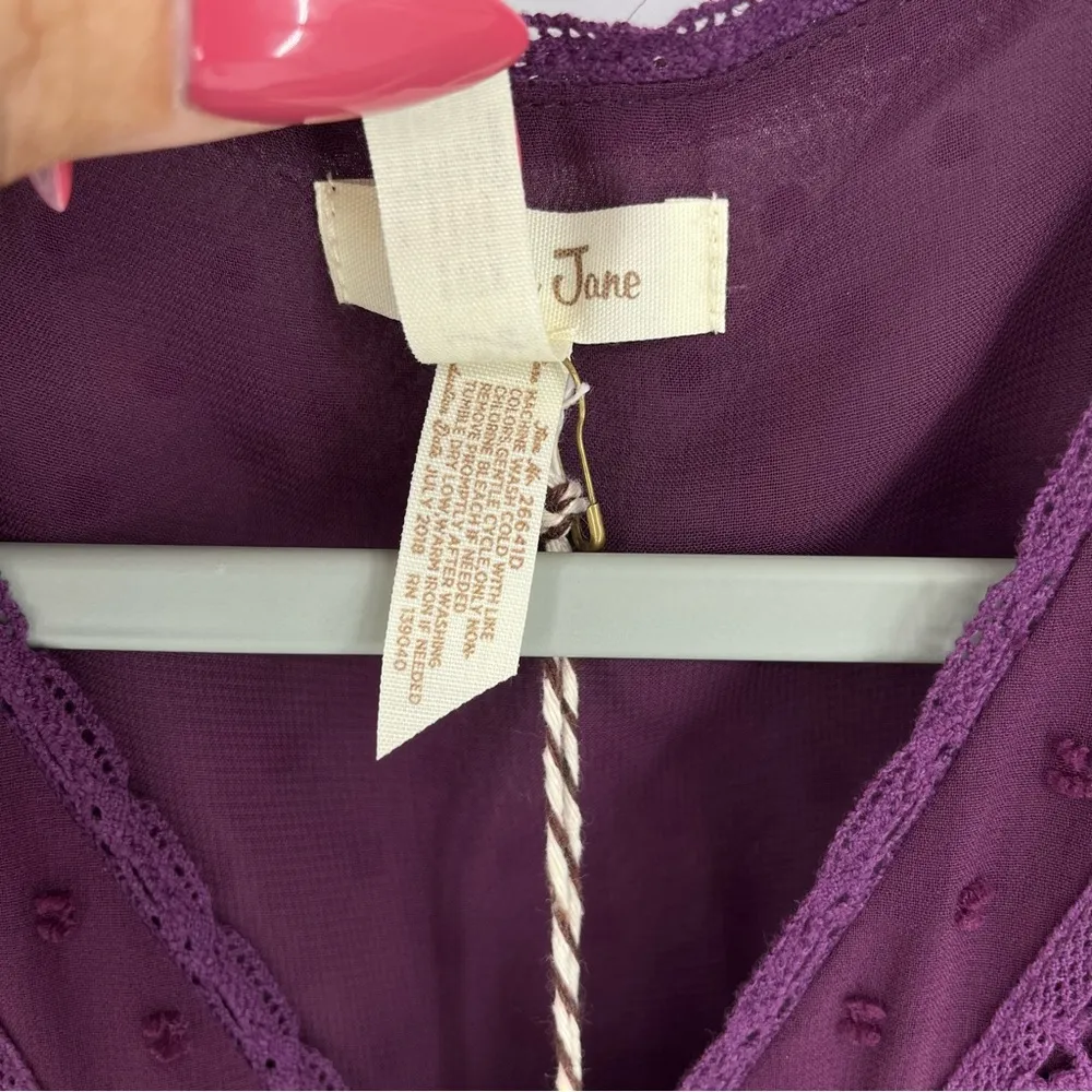 MATILDA JANE Festive Fancy Plum Babydoll Dress Purple Swiss Dot Mini Boho Fairy - Image 5