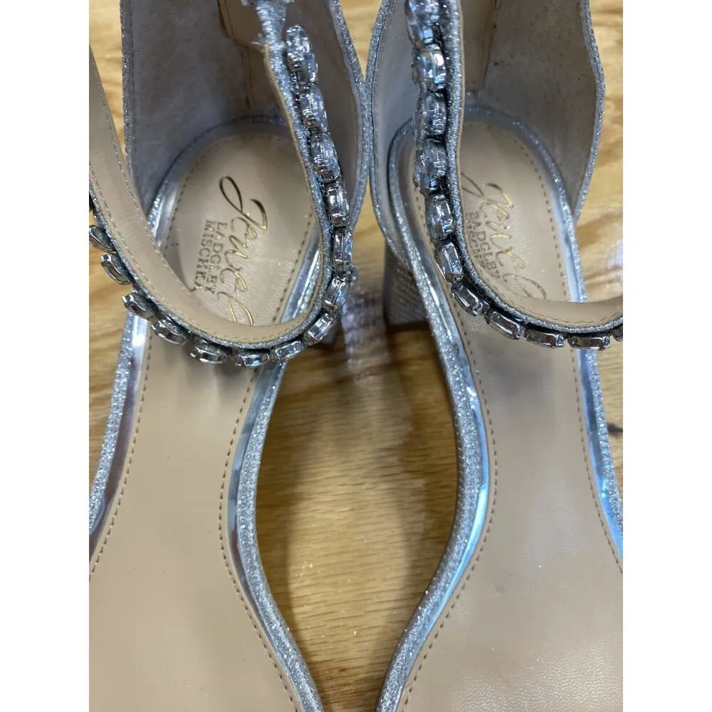Jewel Badgley Mischka Sandals Women's 10 Silver Bradley Embellished Preppy B50 - Image 4