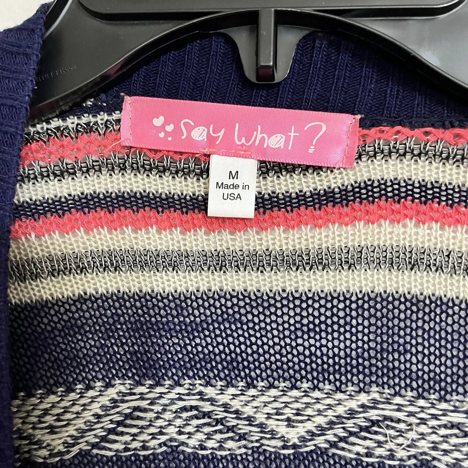 Say What Oversize Open Front Fringe Striped Cardigan Size Medium Pink & Blue - Image 3