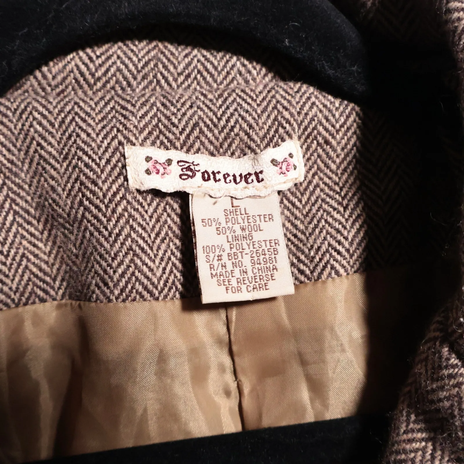 VTG‎ Y2K Brown Wool Blend Herringbone Blazer Jacket Academia Preppy Womens S* - Image 3