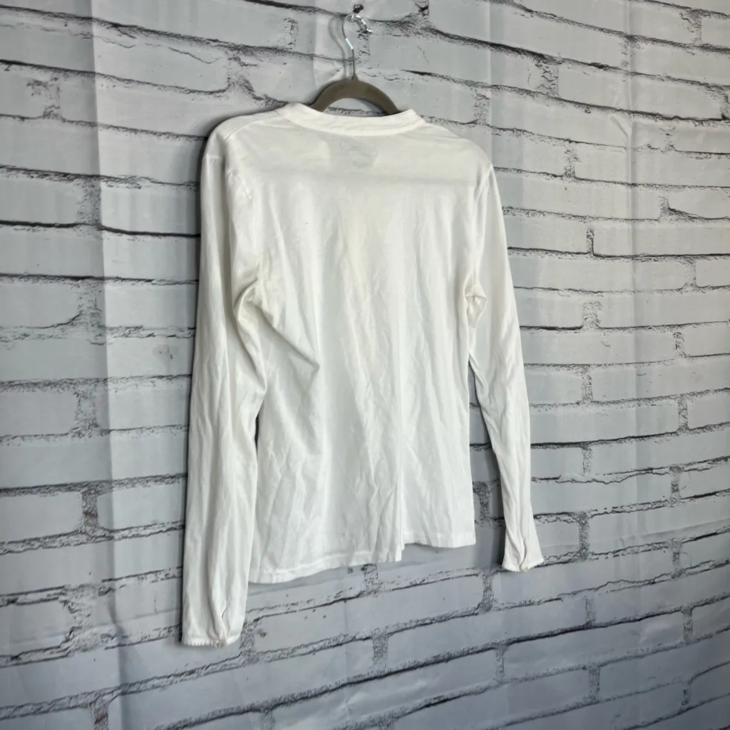 Vintage Lauren Jeans Co Ralph Lauren White Cotton Ruffle Half-Button Blouse L - Image 10