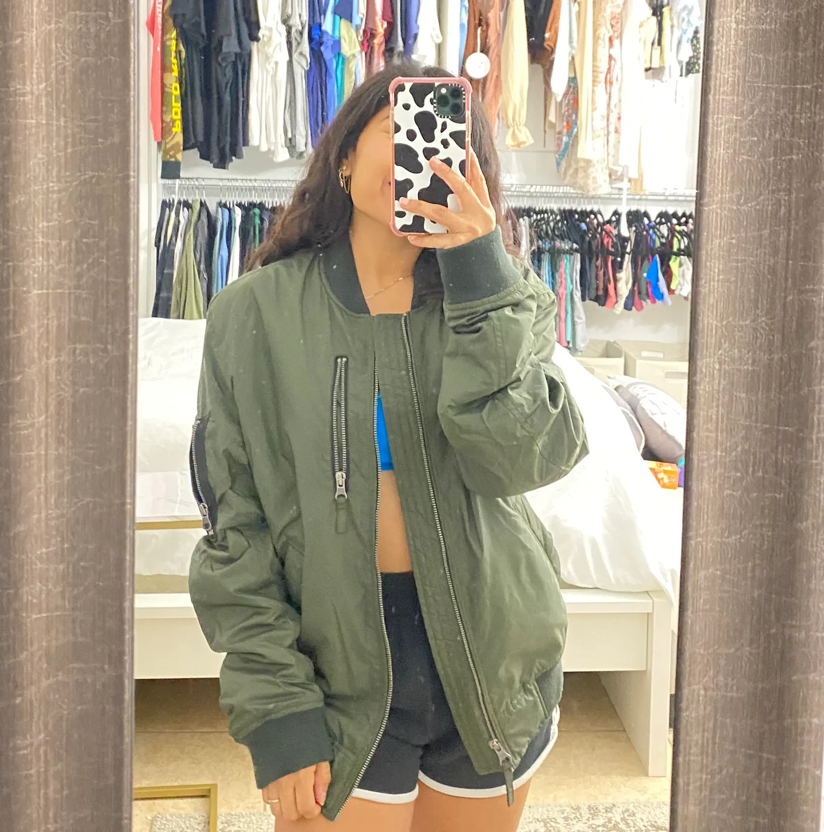 American Eagle Green Bomber Zip Up Jacket - Image 2