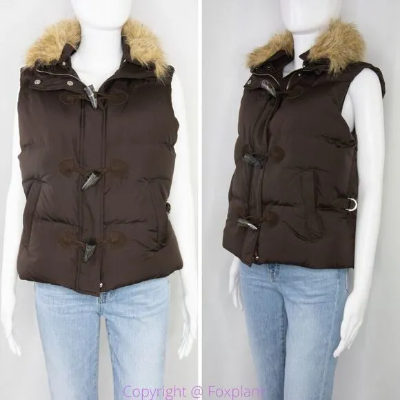 Lauren Ralph Lauren Women's Brown down vest with faux fur collar,‎ M - Image 2
