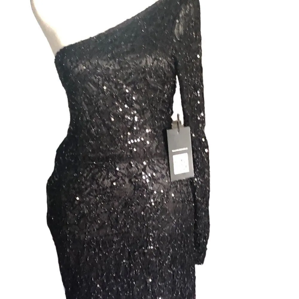 Love stitch sequin one sleeve little black dress size Xs/s Black - Image 4